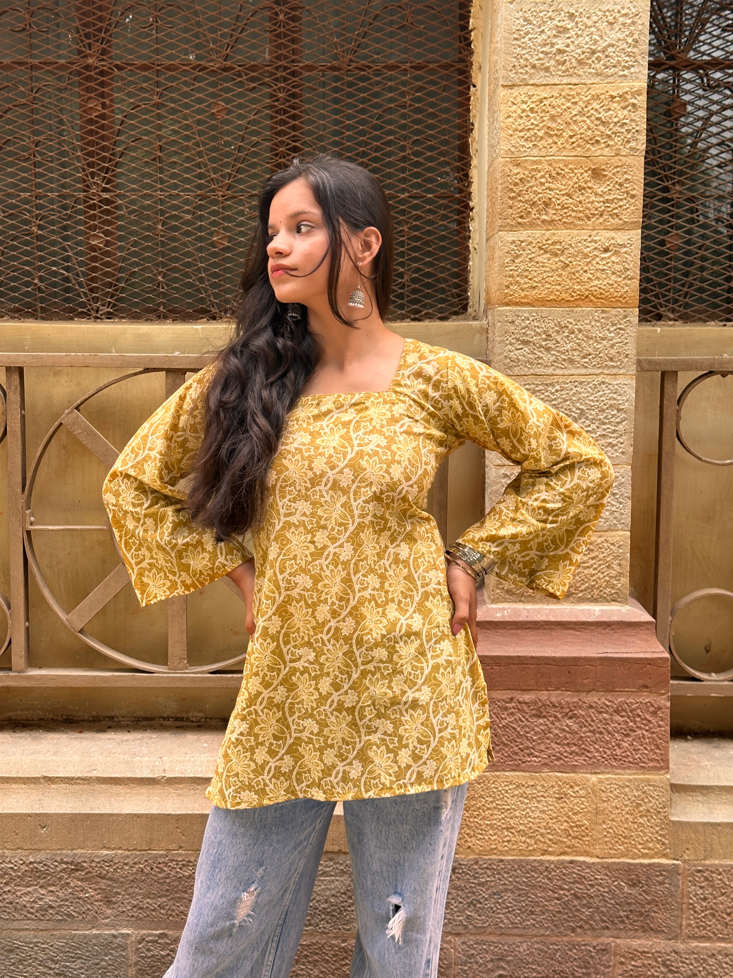 Square Neck Bell Sleeve Kurti