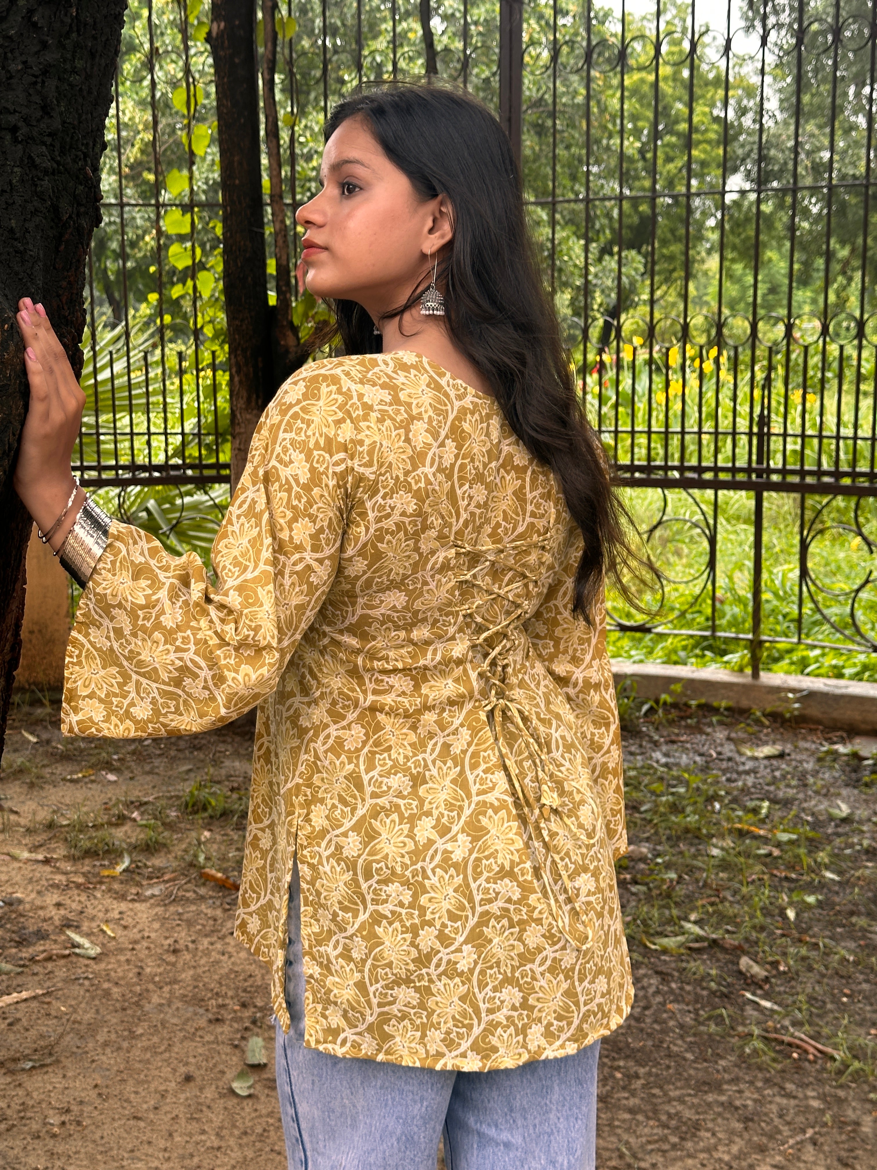 Square Neck Bell Sleeve Kurti