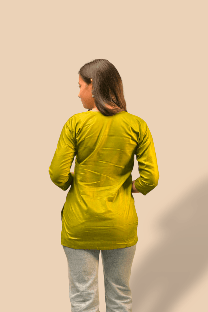 Olive Green Embroidered Kurti - Sanjh&Co